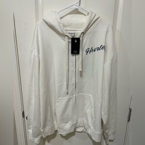 Hurley White Ivory Women’s Zip Up Hoodie Hawaiian Print Size 1X New NWT $70